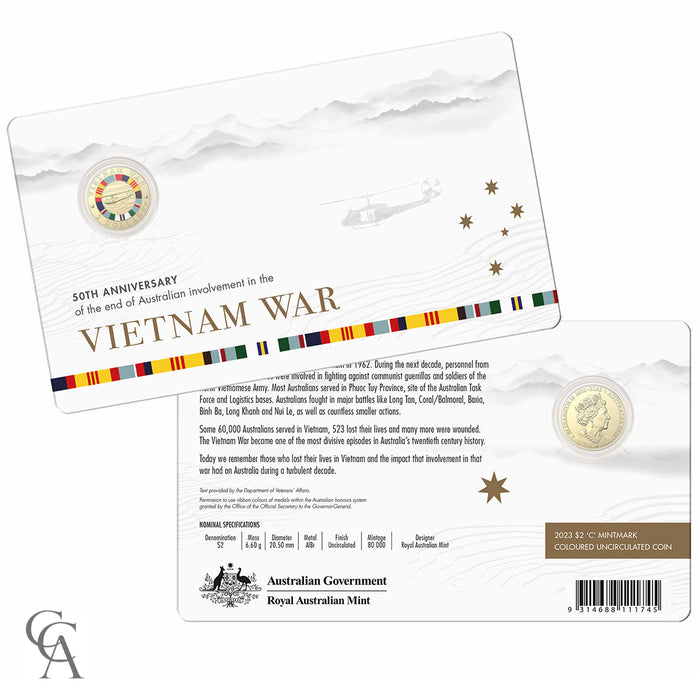 2023 Coloured $2 'C' Mintmark 50th Anniversary of Vietnam War in Coin Card