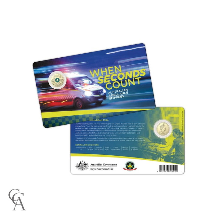 2021 Coloured $2 'C' Mintmark Australian Ambulance Services in Coin Card