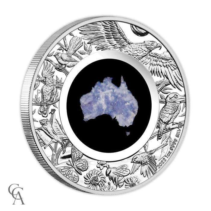 2022 Great Southern Land $1 1oz Silver Proof Blue Lepidolite Coin
