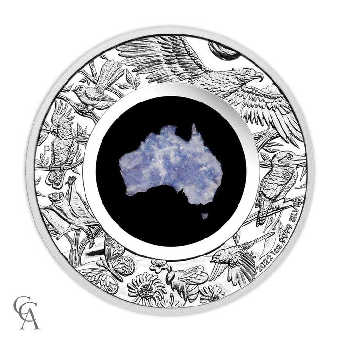 2022 Great Southern Land $1 1oz Silver Proof Blue Lepidolite Coin