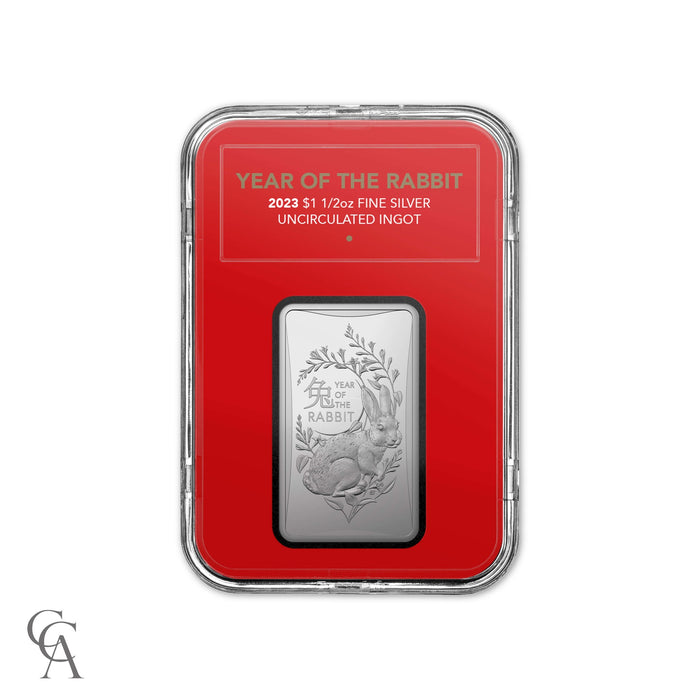 2023 Year of the Rabbit $1 1/2oz Fine Silver Frosted Uncirculated Ingot