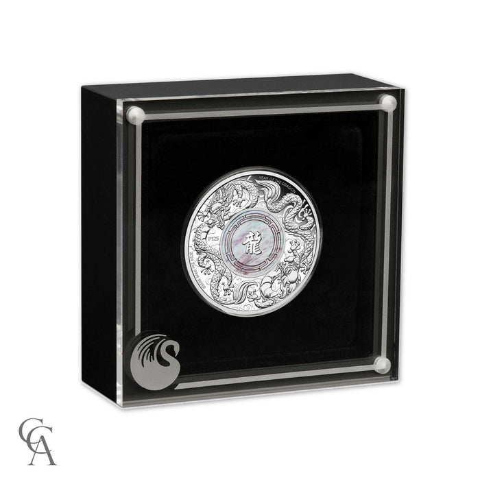 2024 Double Dragon Mother of Pearl $2 2oz Silver Proof Coin