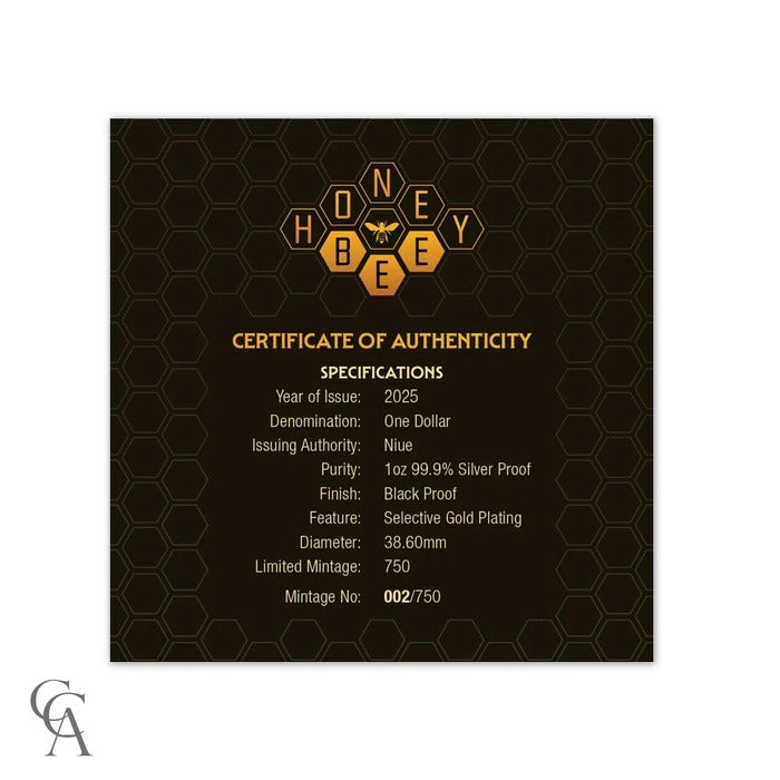 2025 Honey Bee $1 1oz Gold Plated Silver Black Proof Coin