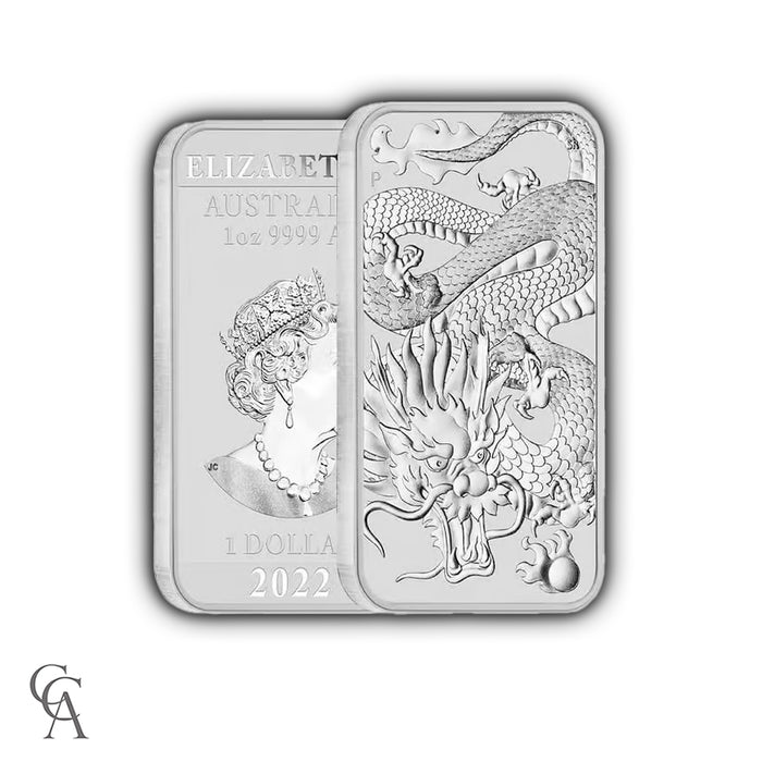 2022 1oz Silver Australian Dragon Coin Bar $1 BU
