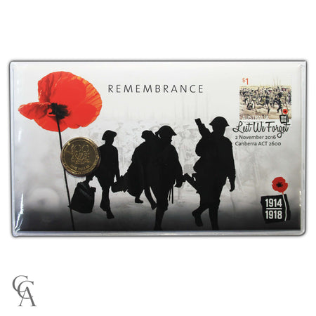 2016 $1 Remembrance Day 100 Years of ANZAC Coin & Stamp Cover PNC