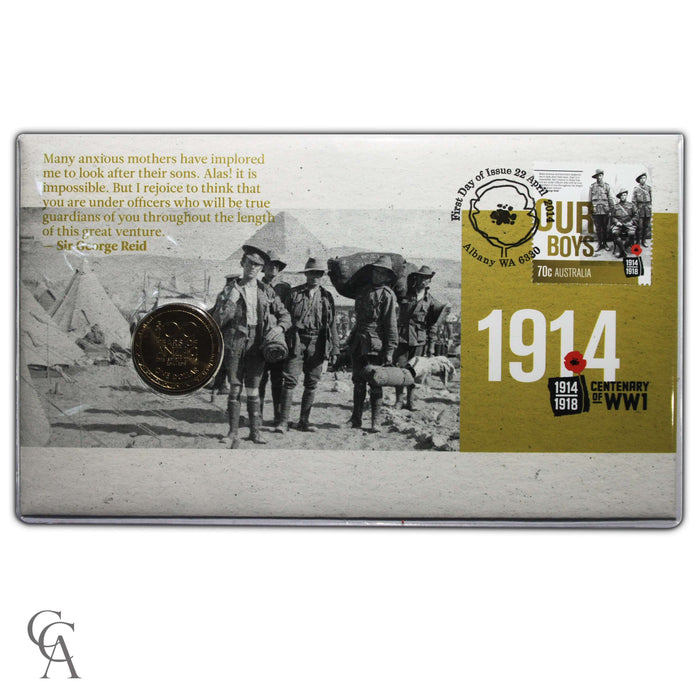 2014 $1 Remembrance Day 100 Years of ANZAC Coin & Stamp Cover PNC