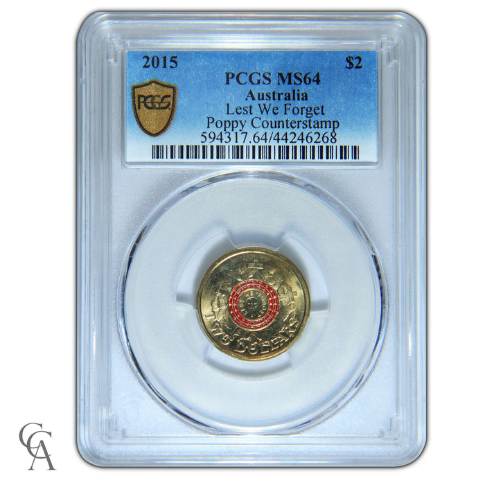 2015 Lest We Forget Poppy Counterstamp $2 Coin For Sale